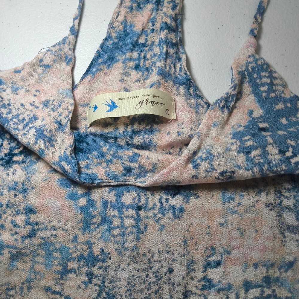 Her Entire Name Says Grace Women Blue Pink Abstract Watercolor Racerback Tank M - Picture 2 of 6